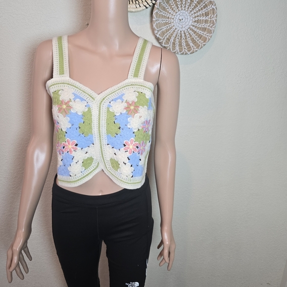 Pretty Little Thing Women Summer Crochet Tank Tops Colorful Floral Embroidery... - Picture 2 of 11